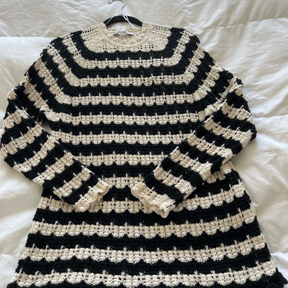 Zara Striped Black and Cream Sweater Tunic